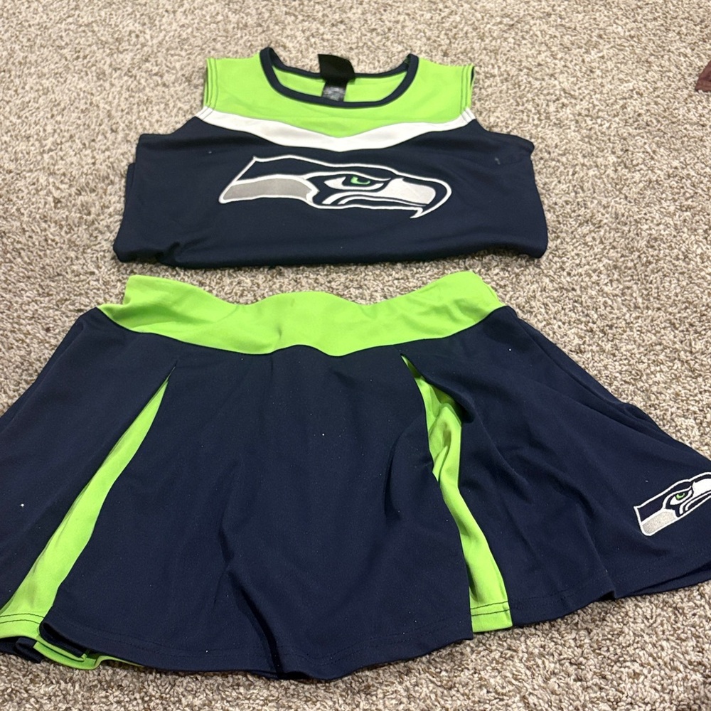 Seahawks Navy and Neon Green Cheer Outfit - Two Piece